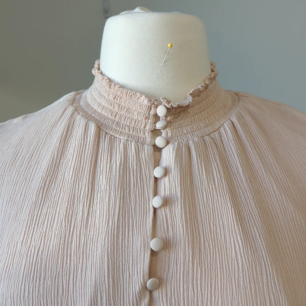 Eloquii Half Button Blouson Shift Dress Beige 24 casual bohemian summer plus - Picture 4 of 9